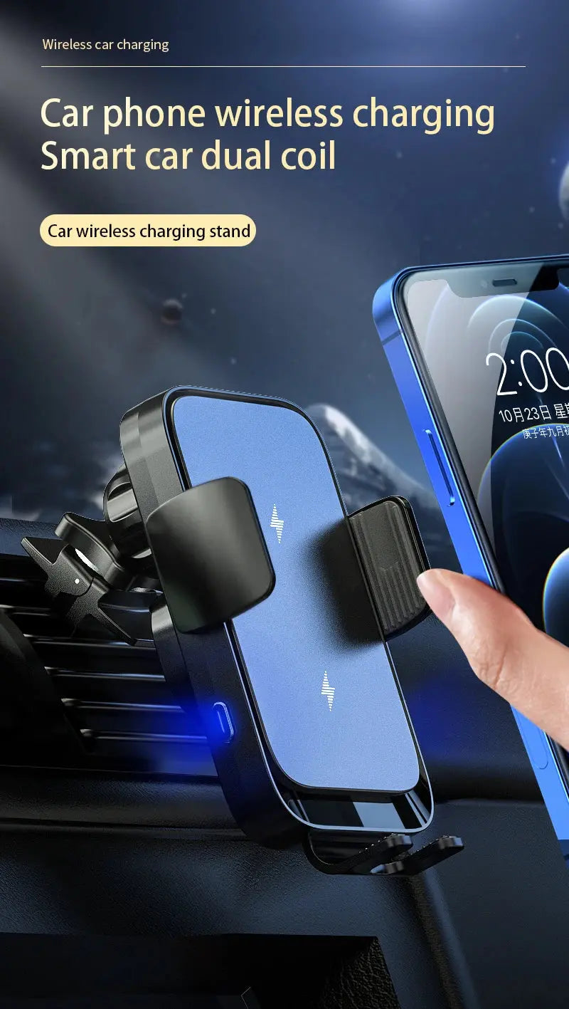 Wireless Car Charger Dual Coil Car Phone Holder Stand for Samsung Galaxy Z Flip 5 4 3 S22 S21 iPhone 14 13 Fast Charging Station - Magic Remotes