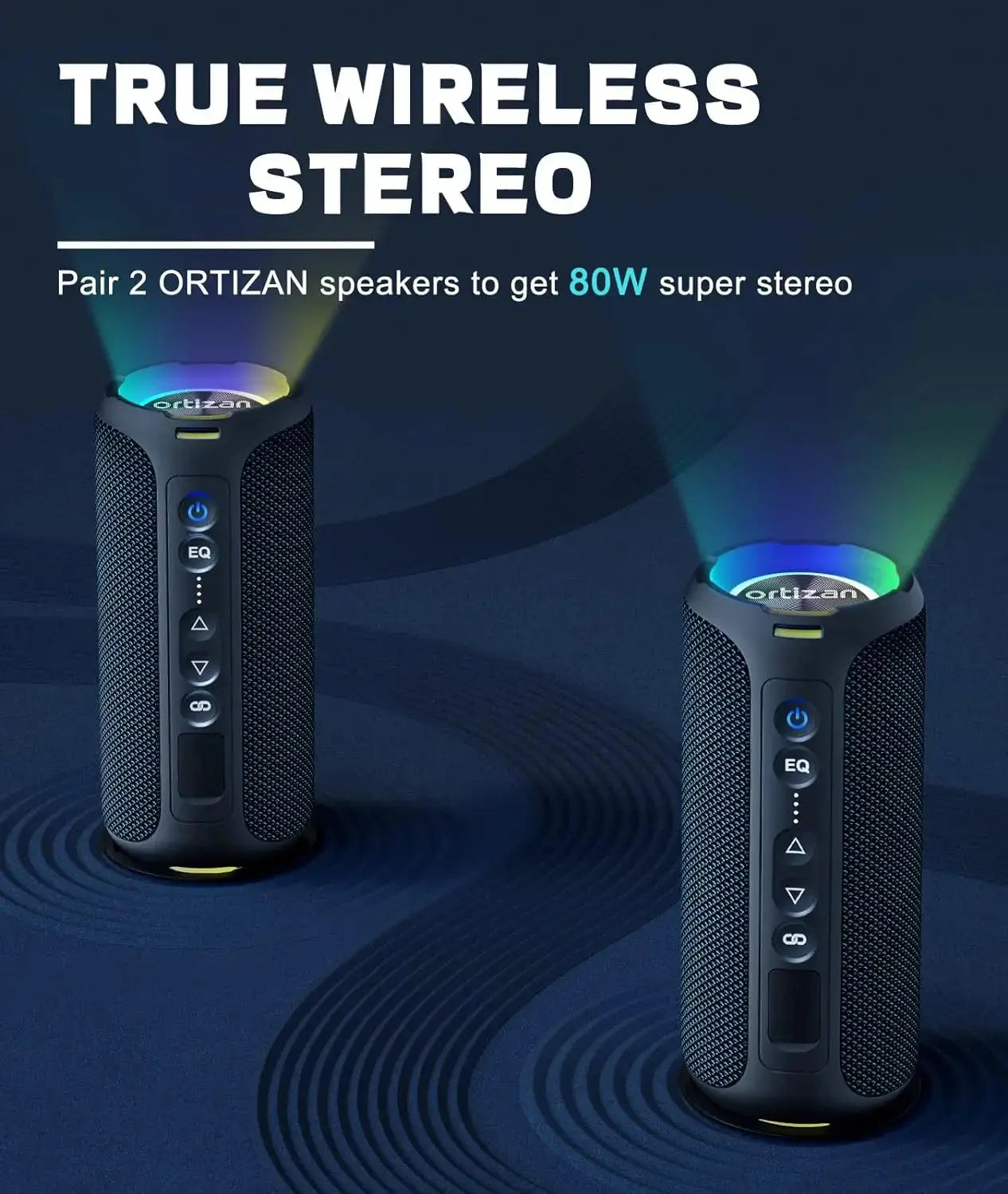 Ortizan Bluetooth Speakers 40W Enhanced Bass Portable Outdoor Wireless Speaker 30Hrs IP7 Waterproof Shower Speaker Bluetooth 5.3 Magic Remotes