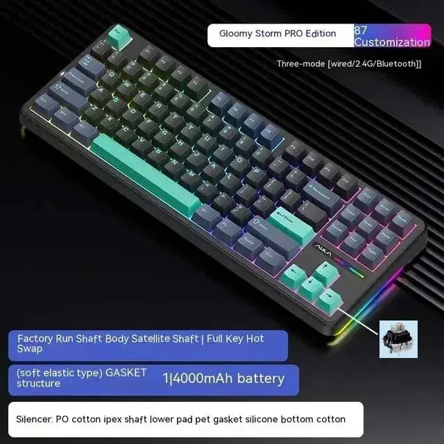 AULA F87 Pro Mechanical Keyboard 2.4g/Usb/Bluetooth Tri Mode Wireless 87 Key Rgb Pbt Gasket 5 Layer Silencing Full Key No Impact - Magic Remotes