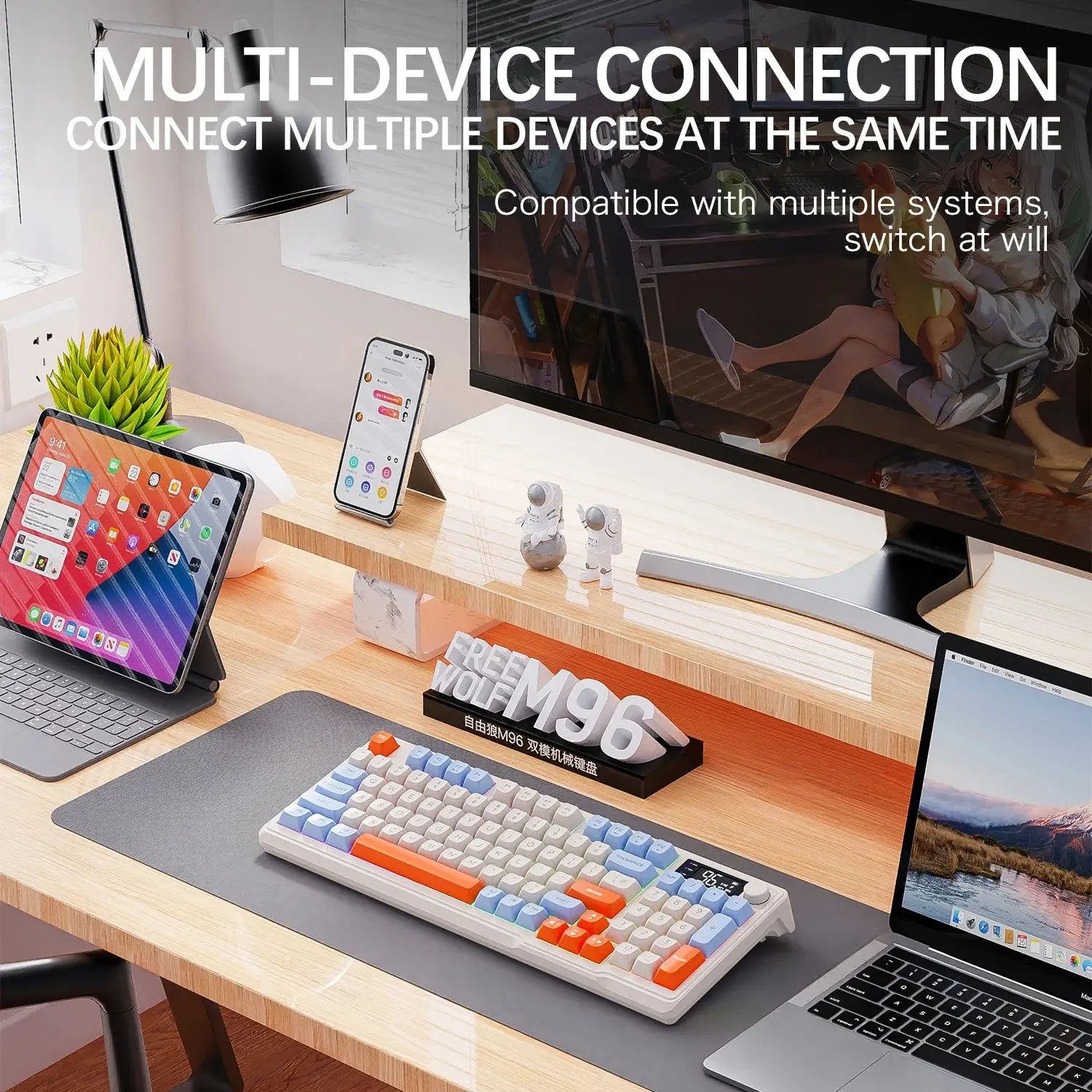 M96 Bluetooth Keyboard Wireless FREEWOLF Screen Gaming Keyboard,Electronic Screen, Multi-Device Connection,Ergonomics Gaming - Magic Remotes