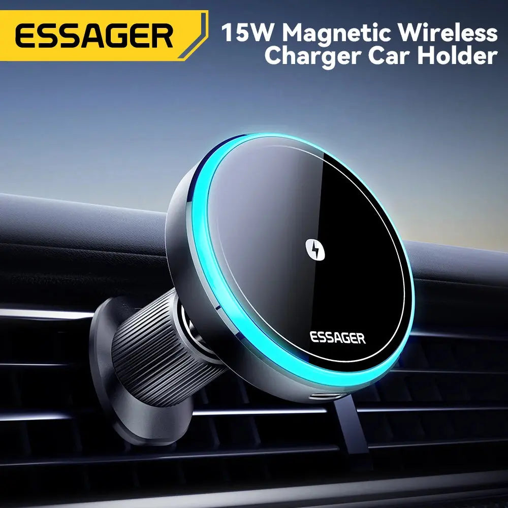Essager 15W Magnetic Wireless Car Phone Holder Adjustable 360 degrees Car Charger For iPhone15 14 13 Pro Samsung Universal Phone - Magic Remotes