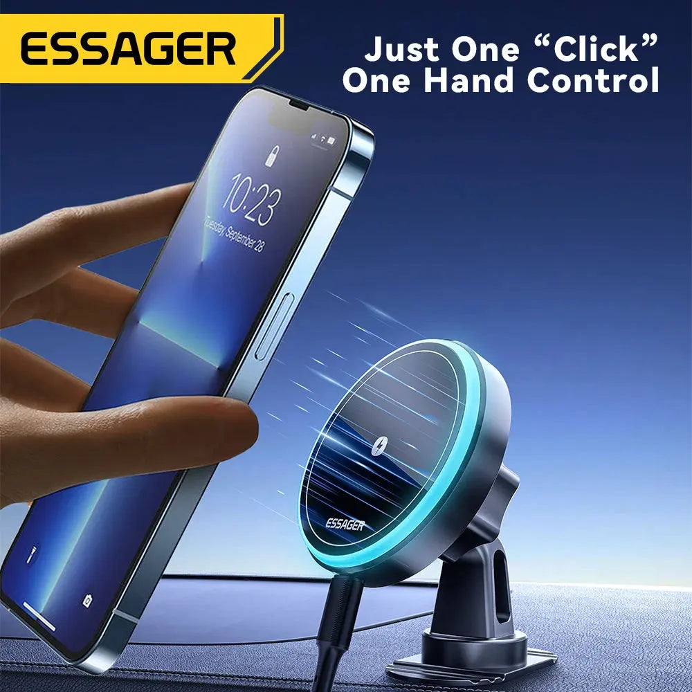 Essager 15W Magnetic Wireless Car Phone Holder Adjustable 360 degrees Car Charger For iPhone15 14 13 Pro Samsung Universal Phone - Magic Remotes