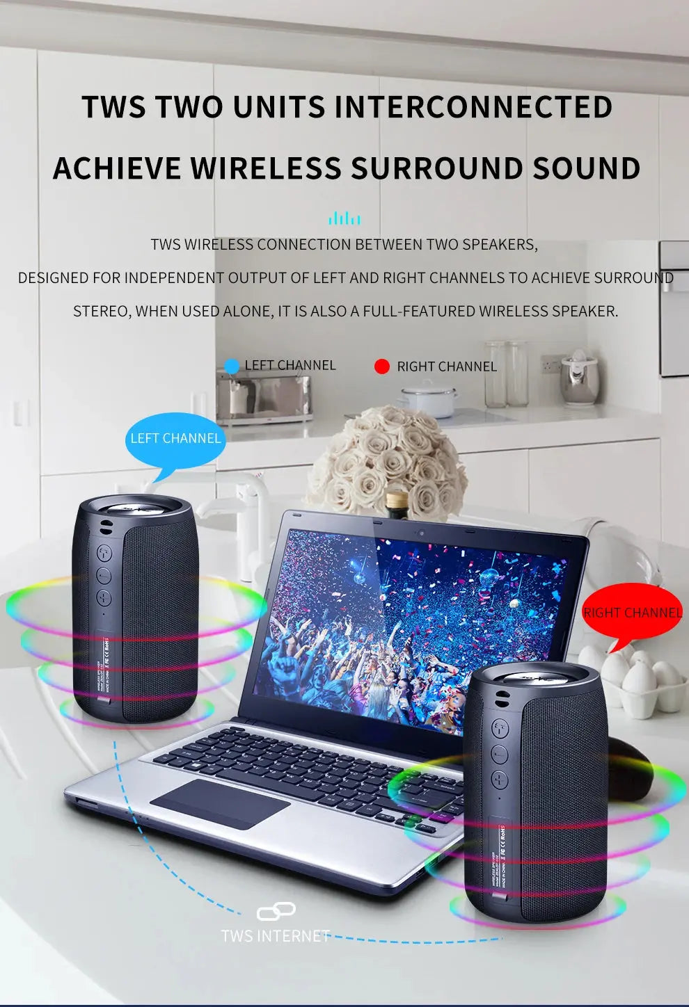 Zealot-S32 Wireless Speaker Outdoor Portable Subwoofer Speaker, Waterproof IPX 6, Dual Pairing,1800mAh Battery Magic Remotes