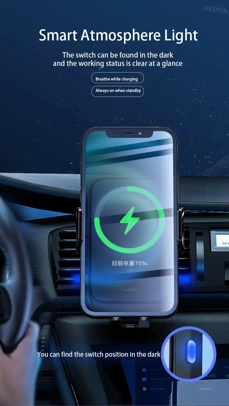 Wireless Car Charger Dual Coil Car Phone Holder Stand for Samsung Galaxy Z Flip 5 4 3 S22 S21 iPhone 14 13 Fast Charging Station - Magic Remotes