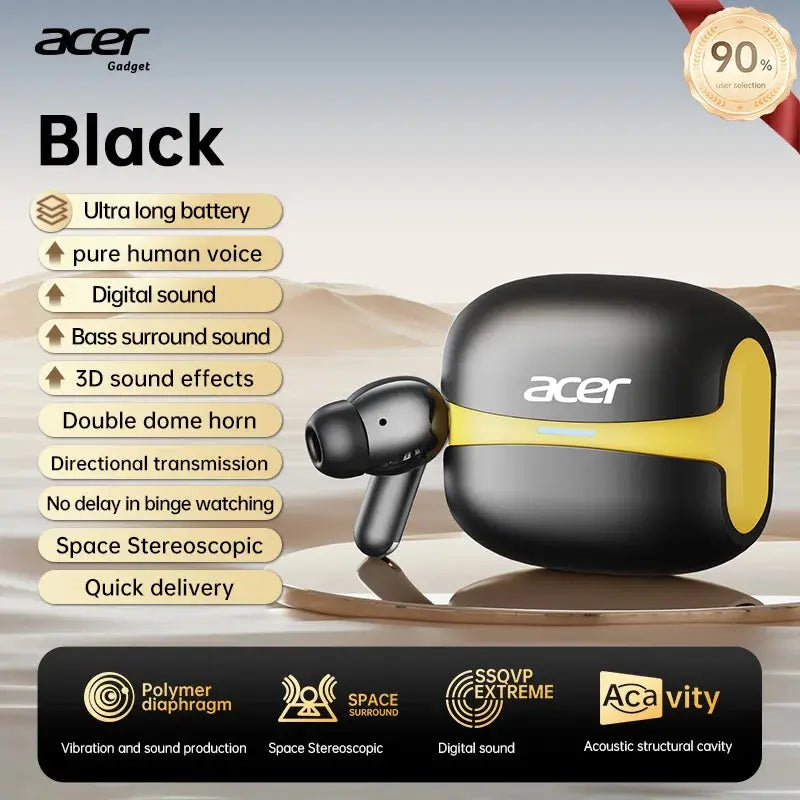 Acer Ohr548 Wireless Bluetooth Headphones with In-Ear Design, Anc Call Noise Reduction, Charging Case, Stereo Sound Effect, Low Latency for Gaming, Comfortable Fit for Sports, Running, and Fitness Magic Remotes
