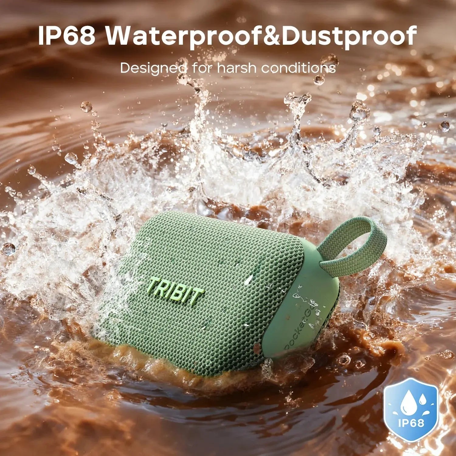 Tribit PocketGo Portable Bluetooth Speaker IP68 Waterproof BT 6.0 Built-in Mic TWS App EQ for Outdoor, Pool Party, Camping, Travel - Magic Remotes
