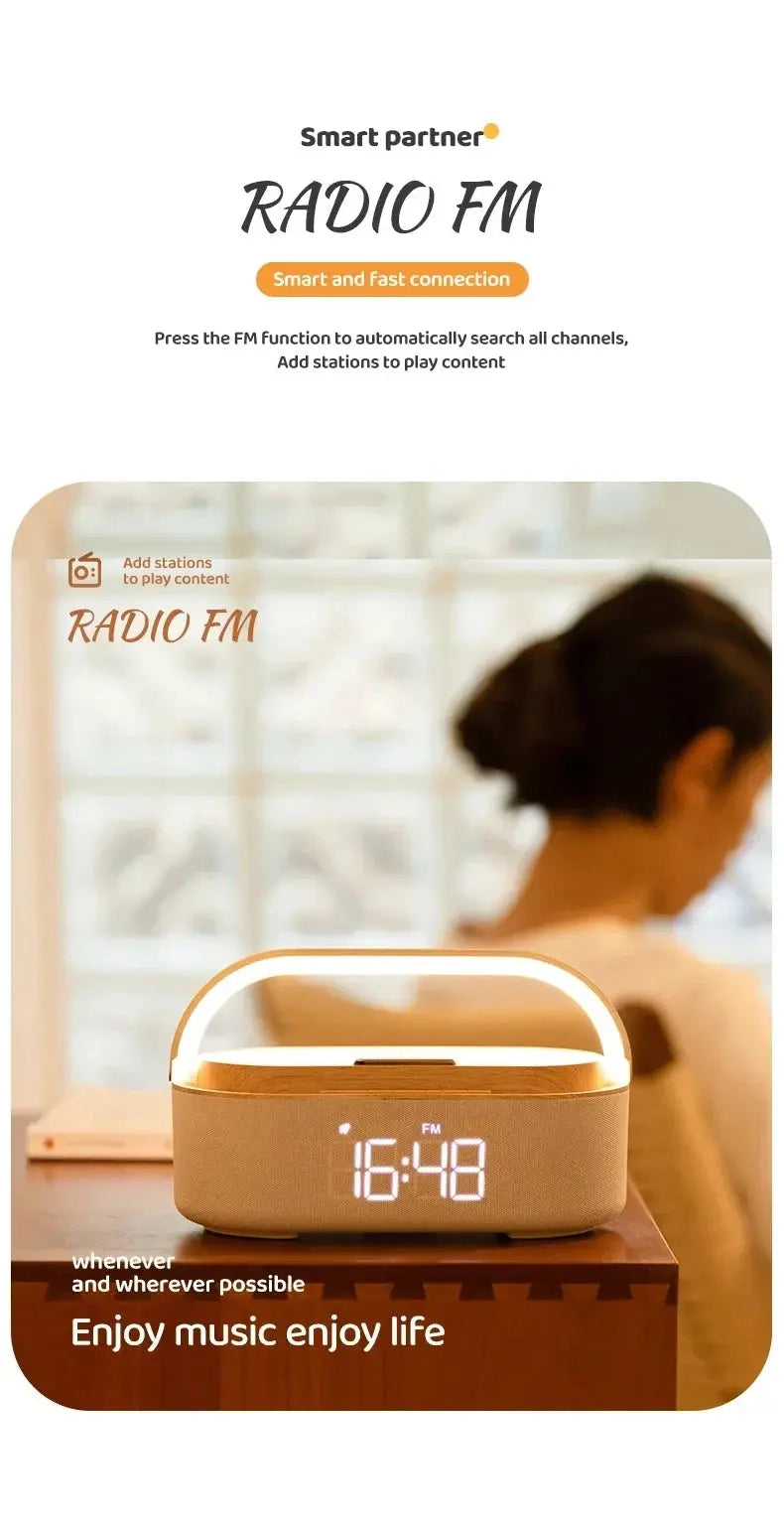 Portable Bluetooth Speaker Wireless Charging FM Radio Alarm Clock Sound Box Music Caixa De Som Charger Lamp Night Light Bocina Magic Remotes
