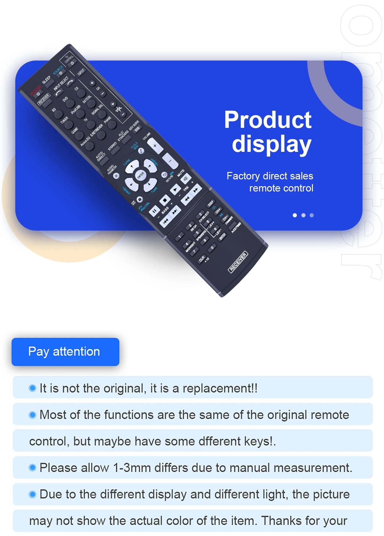 AXD7690 Remote Control For Pioneer AV Receiver VSX-56TXI VSX-9300TX VSX-523-K