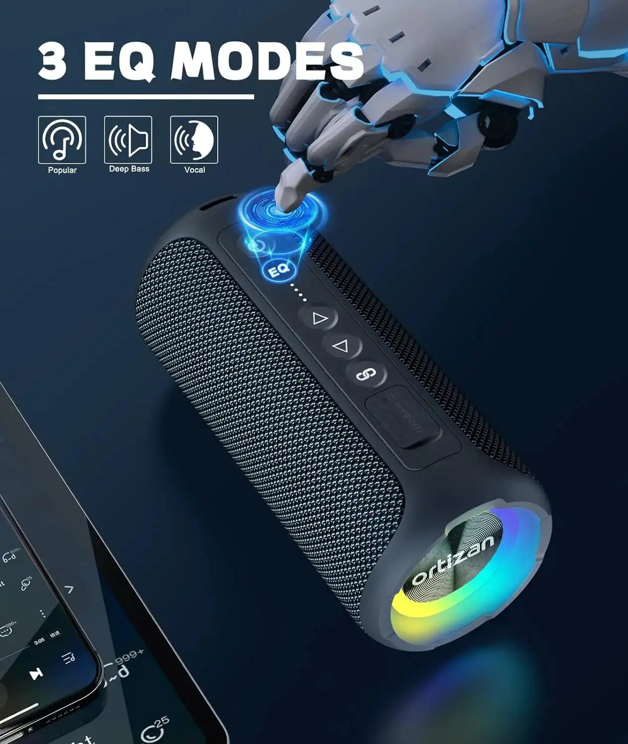Ortizan Bluetooth Speakers 40W Enhanced Bass Portable Outdoor Wireless Speaker 30Hrs IP7 Waterproof Shower Speaker Bluetooth 5.3 Magic Remotes