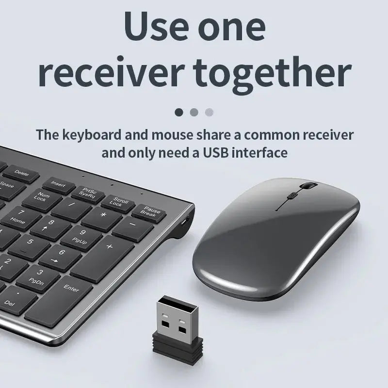 Gray Bluetooth 5.0 & 2.4G Wireless Keyboard Mouse Combo Rechargeable Full Size Wireless Keyboard for Notebook Laptop - Magic Remotes