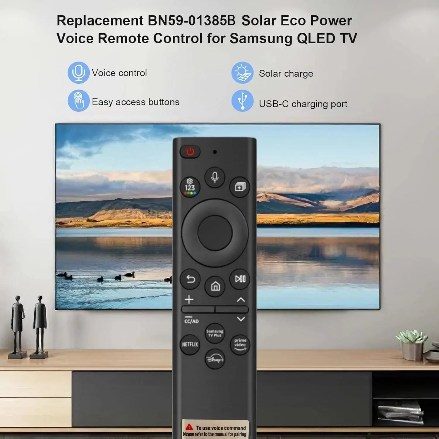 New Solar Charging BN59-01385A Voice Remote Replacement for Samsung Smart TVs DIY Accessory Magic Remotes