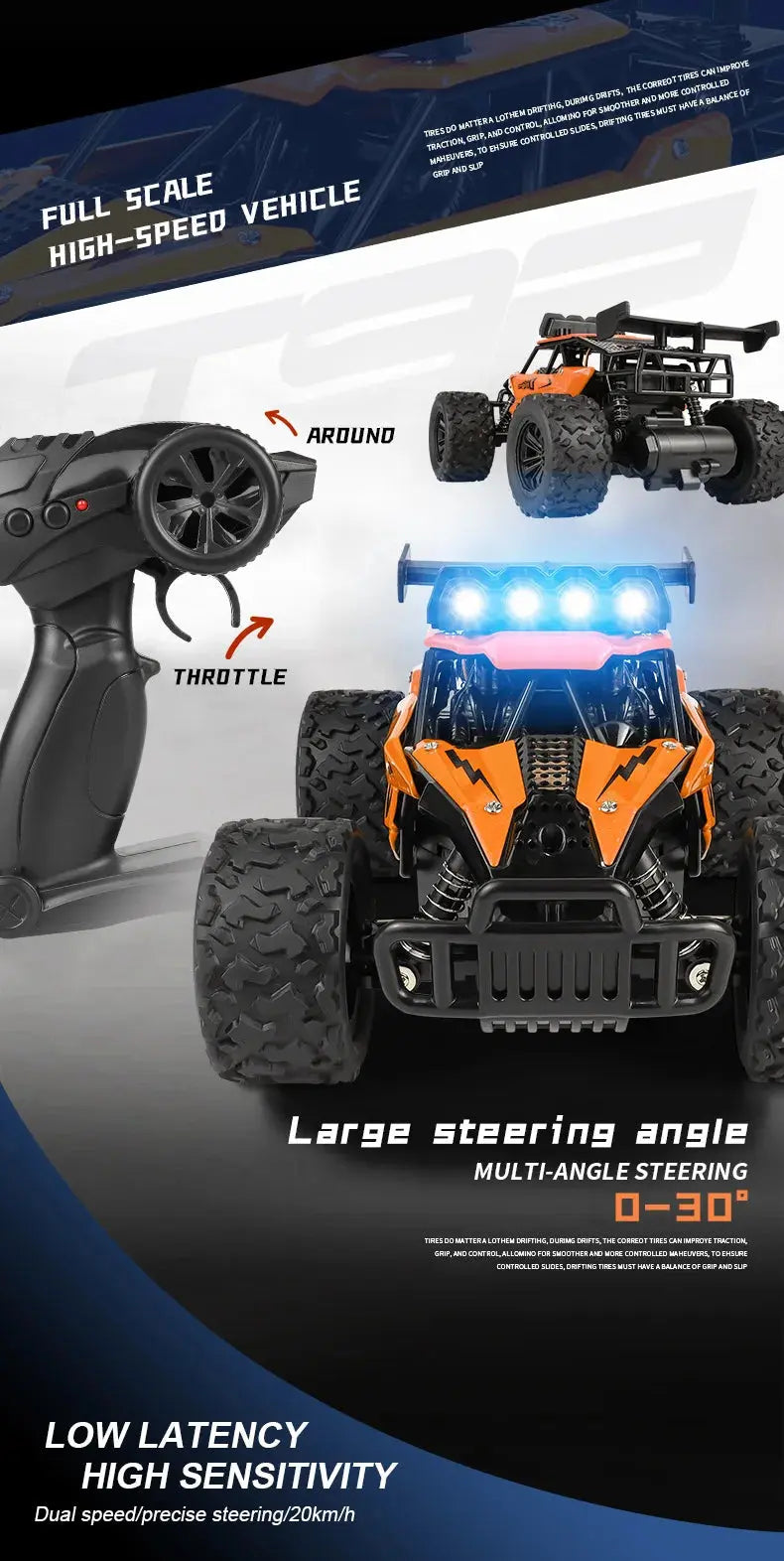 Remote Control Car RC Drift Racing 1:16 Vehicle Off Road Alloy 2.4G Radio High-Speed Trucks With LED Light Climbing Gift Kid Toy - Magic Remotes
