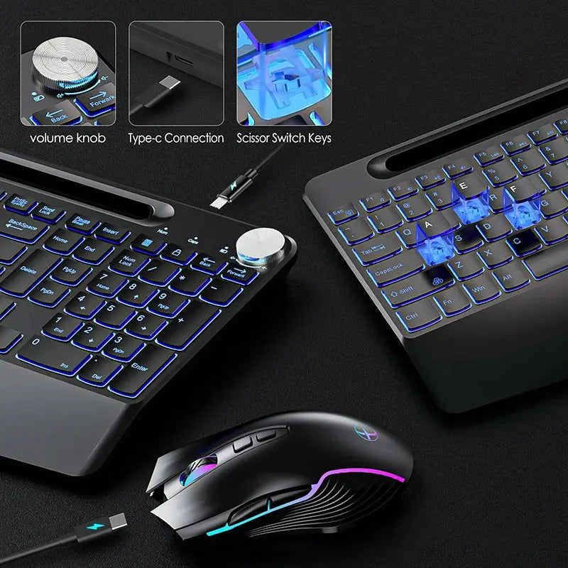 2.4G&Type-C Wireless Keyboard Mouse Combo with Wrist Rest,RGB Backlit,Silent Rechargeable Set for PC,Laptop,Window,Jiggler Mouse Magic Remotes