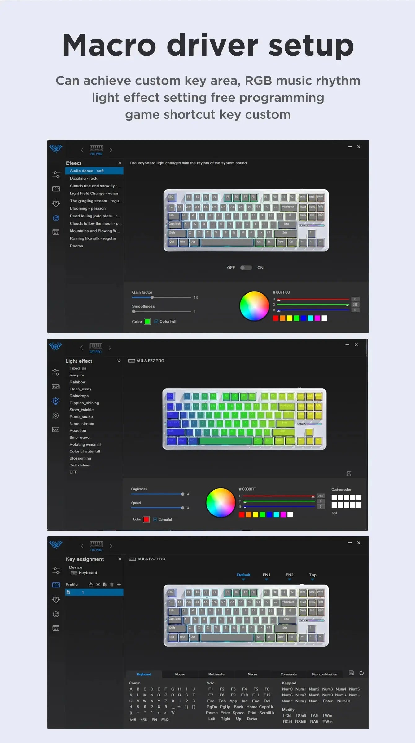 AULA F87 Pro Mechanical Keyboard 2.4g/Usb/Bluetooth Tri Mode Wireless 87 Key Rgb Pbt Gasket 5 Layer Silencing Full Key No Impact - Magic Remotes