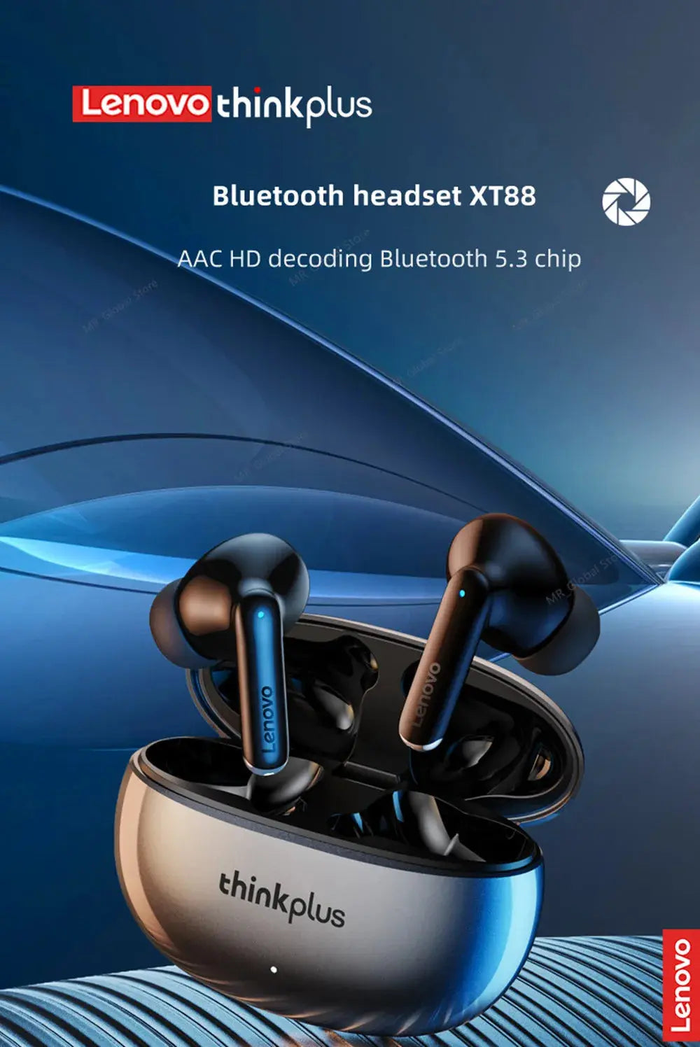 Original Lenovo XT88 TWS Wireless Earphones Bluetooth 5.3 Dual MIC Stereo Noise Reduction Bass HIFI Touch Control Earbuds Magic Remotes