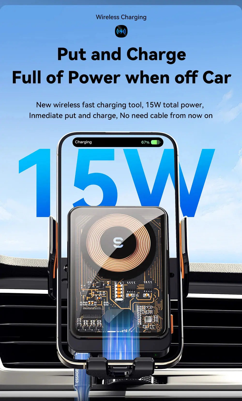 Essager 15W Qi Wireless Charger Car Phone Holder Air Vent Mount Stand For iPhone Samsung Cell Phone Support Fast Charging - Magic Remotes