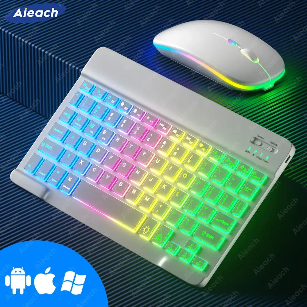 Keyboard For Tablet Android iOS Windows Wireless Mouse Keyboard Bluetooth-compatible Rainbow Backlit Keyboard For iPad Phone - Magic Remotes