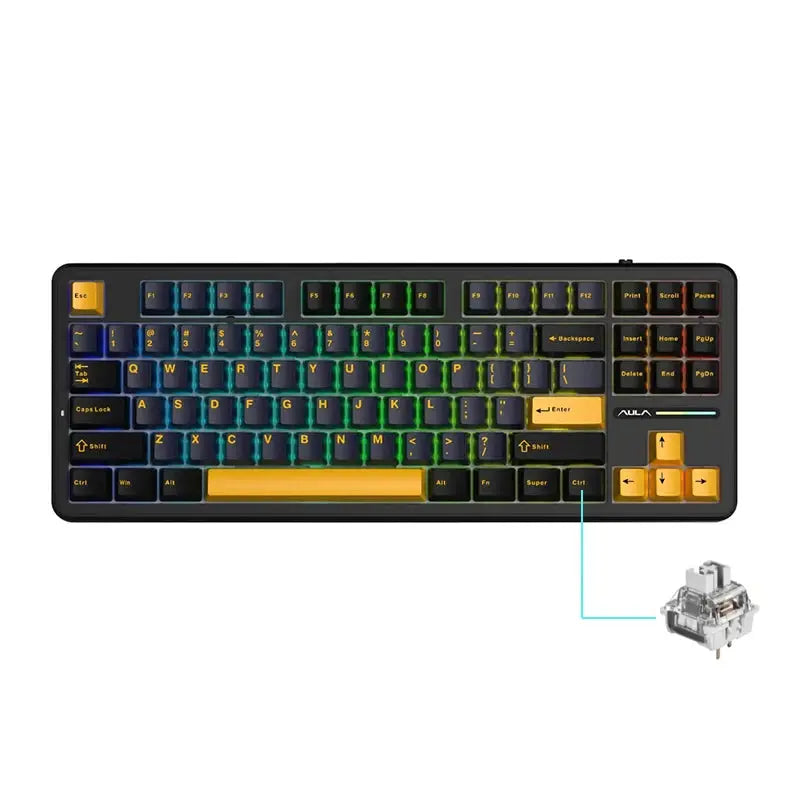 AULA F87 Pro Mechanical Keyboard 2.4g/Usb/Bluetooth Tri Mode Wireless 87 Key Rgb Pbt Gasket 5 Layer Silencing Full Key No Impact - Magic Remotes