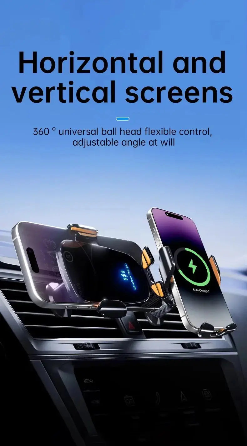 Manual Clamp Wireless Car Charger 15W Fast Charging Air Vent Car Mount Phone Holder for iPhone Samsung Android Phones - Magic Remotes