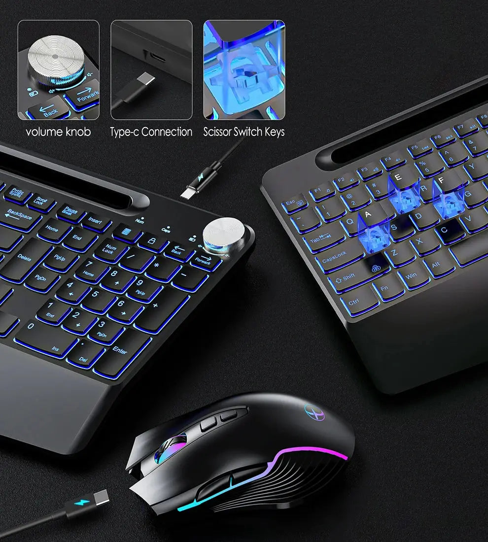 2.4G&Type-C Wireless Keyboard Mouse Combo with Wrist Rest,RGB Backlit,Silent Rechargeable Set for PC,Laptop,Window,Jiggler Mouse Magic Remotes