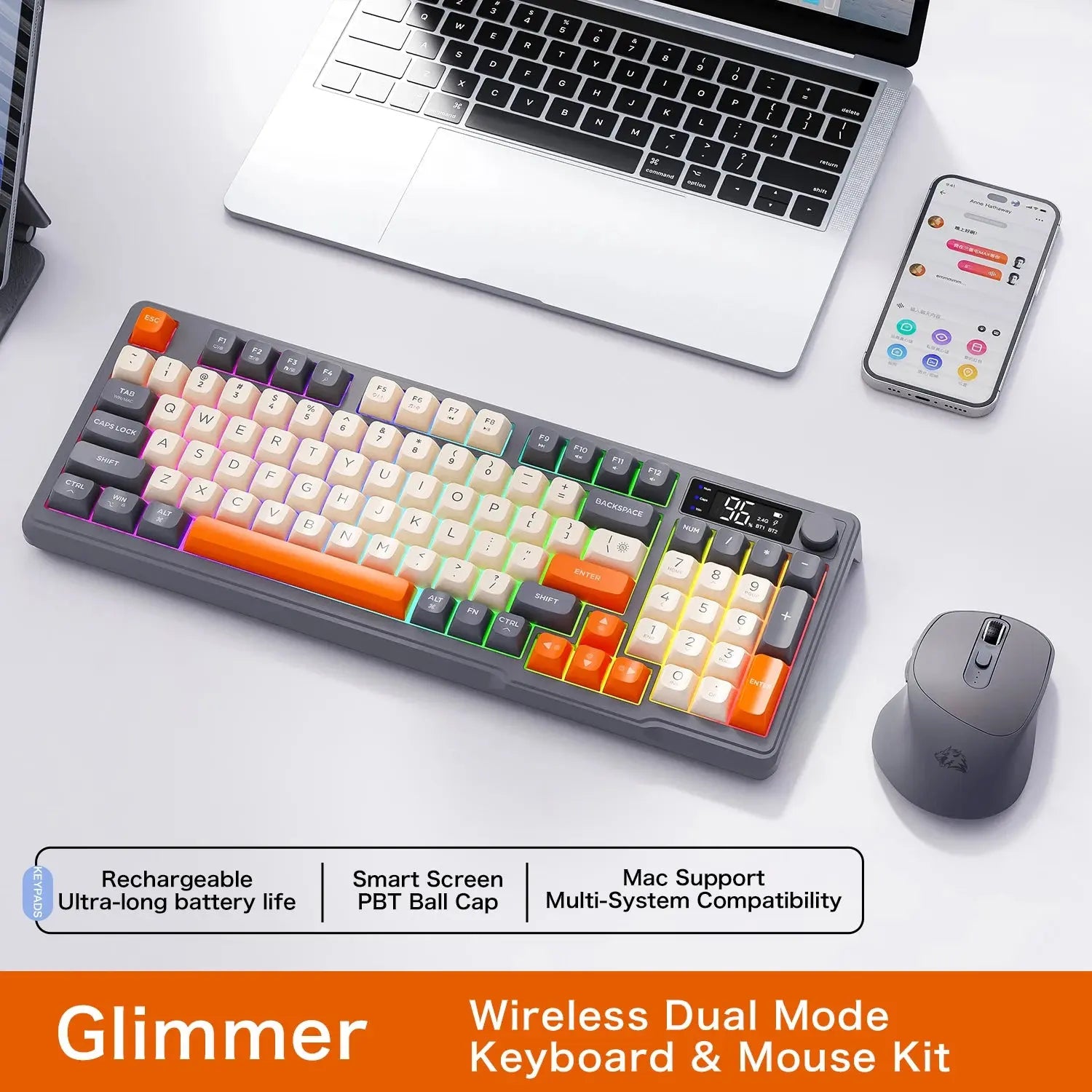 M96 Bluetooth Keyboard Wireless FREEWOLF Screen Gaming Keyboard,Electronic Screen, Multi-Device Connection,Ergonomics Gaming - Magic Remotes