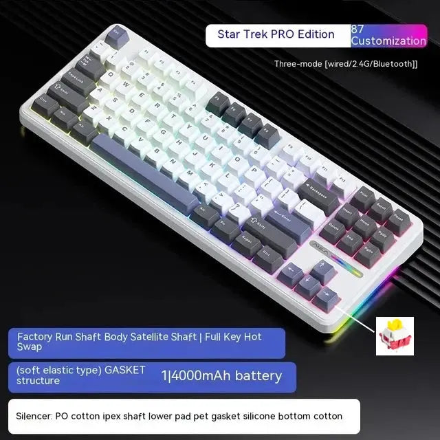 AULA F87 Pro Mechanical Keyboard 2.4g/Usb/Bluetooth Tri Mode Wireless 87 Key Rgb Pbt Gasket 5 Layer Silencing Full Key No Impact - Magic Remotes