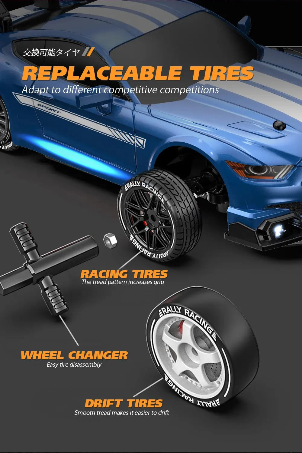 RC Drift Car 4WD Remote Control High Speed Racing Vehicle with LED Lights 2.4GHz Radio 4x4 Off-Road Truck Toy for Children Kids Magic Remotes