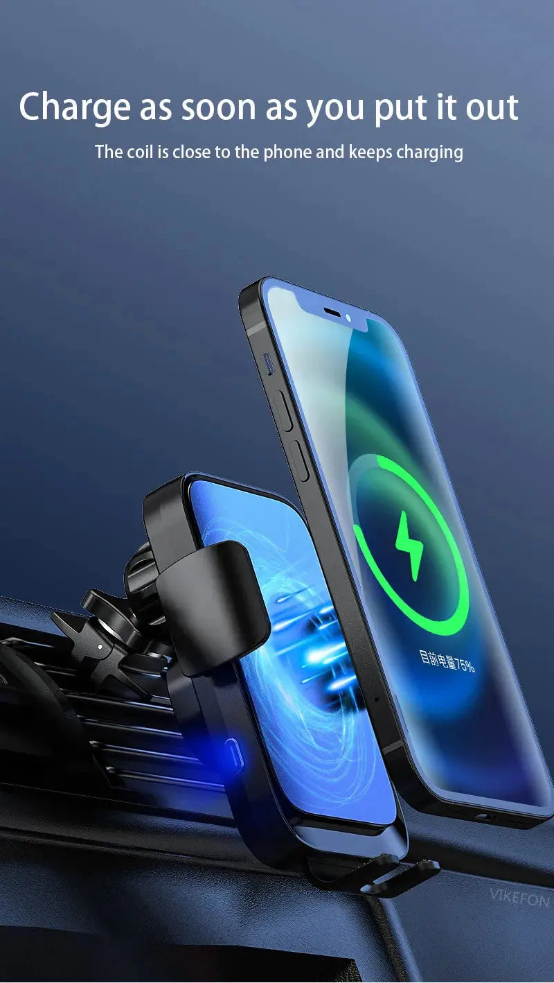 Wireless Car Charger Dual Coil Car Phone Holder Stand for Samsung Galaxy Z Flip 5 4 3 S22 S21 iPhone 14 13 Fast Charging Station - Magic Remotes