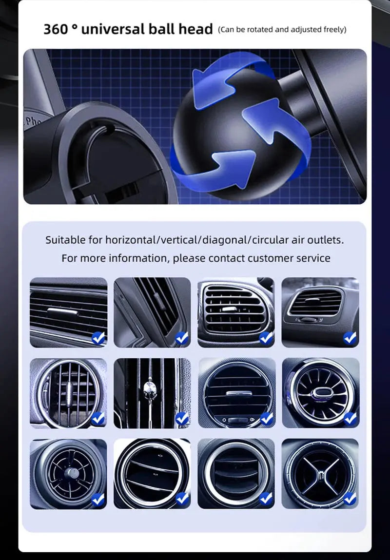 Smart Sensing Car Phone Holder 15W Qi Wireless Charging Motorized Rotation One-Touch Release & Clamping Rotatable Cable Port - Magic Remotes