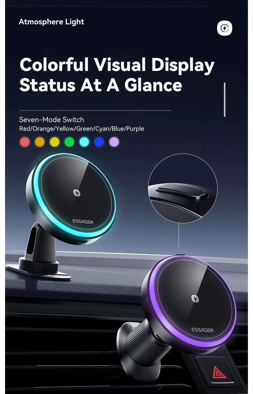 Essager 15W Magnetic Wireless Car Phone Holder Adjustable 360 degrees Car Charger For iPhone15 14 13 Pro Samsung Universal Phone - Magic Remotes