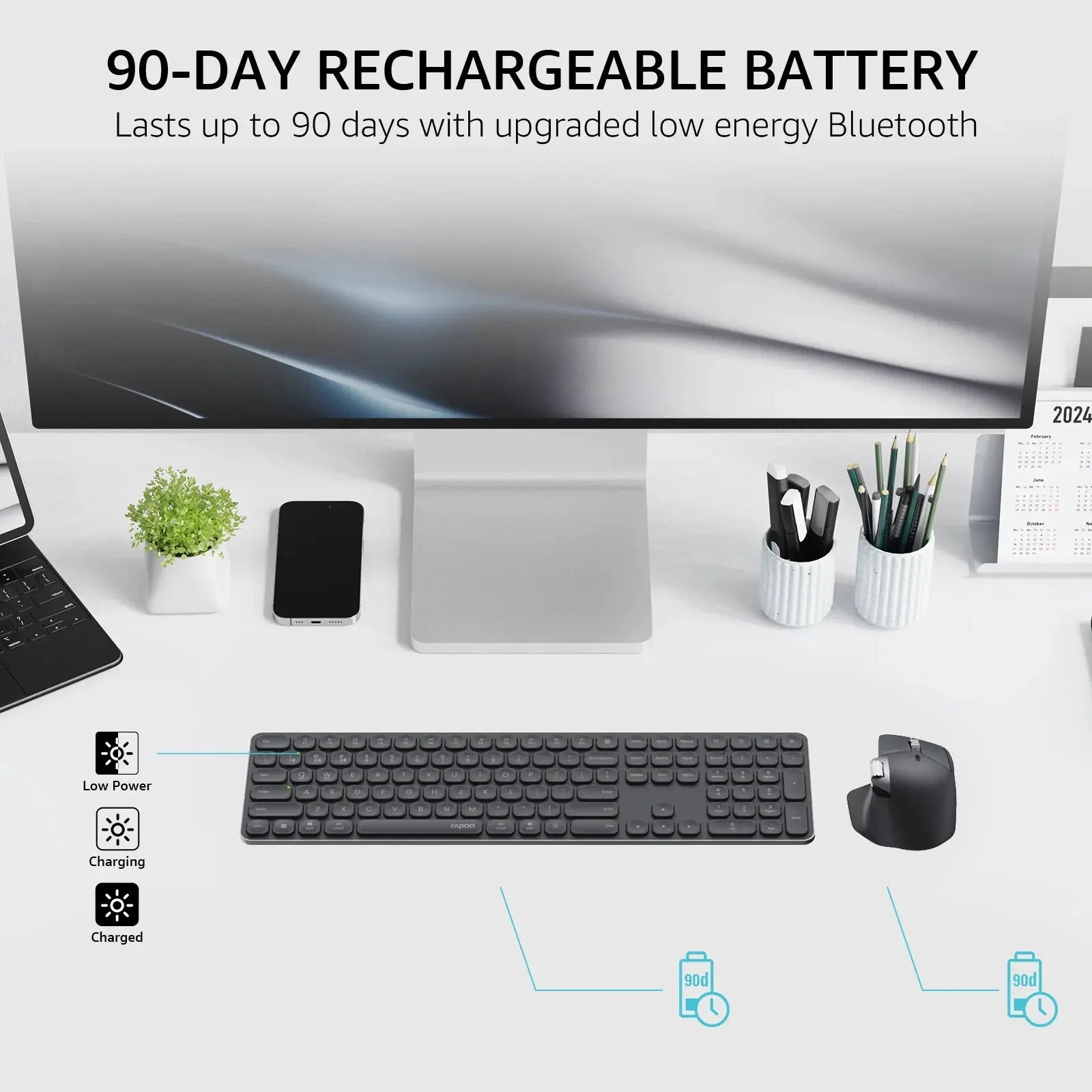 Rapoo 9560M Wireless Keyboard and Mouse Combo E9550L USB-C Rechargeable 110-Key Ultra-Thin Keyboard and MT760SE Wireless Mouse Magic Remotes
