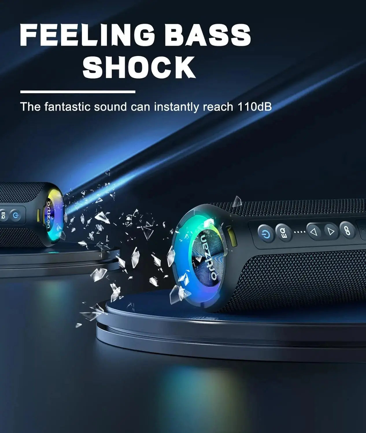 Ortizan Bluetooth Speakers 40W Enhanced Bass Portable Outdoor Wireless Speaker 30Hrs IP7 Waterproof Shower Speaker Bluetooth 5.3 Magic Remotes