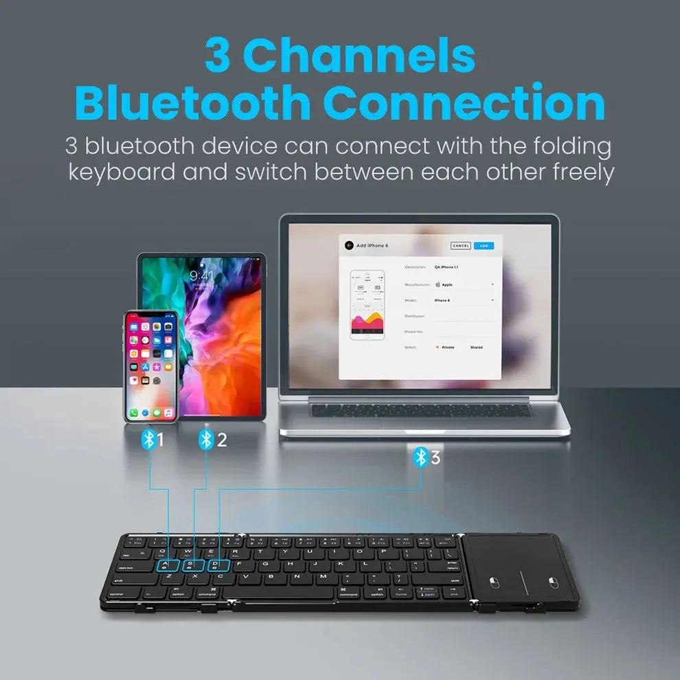 Folding Bluetooth Keyboard with Touchpad Wireless Foldable Keyboard with PU Leather for iOS Android Windows,Support 3 Devices - Magic Remotes