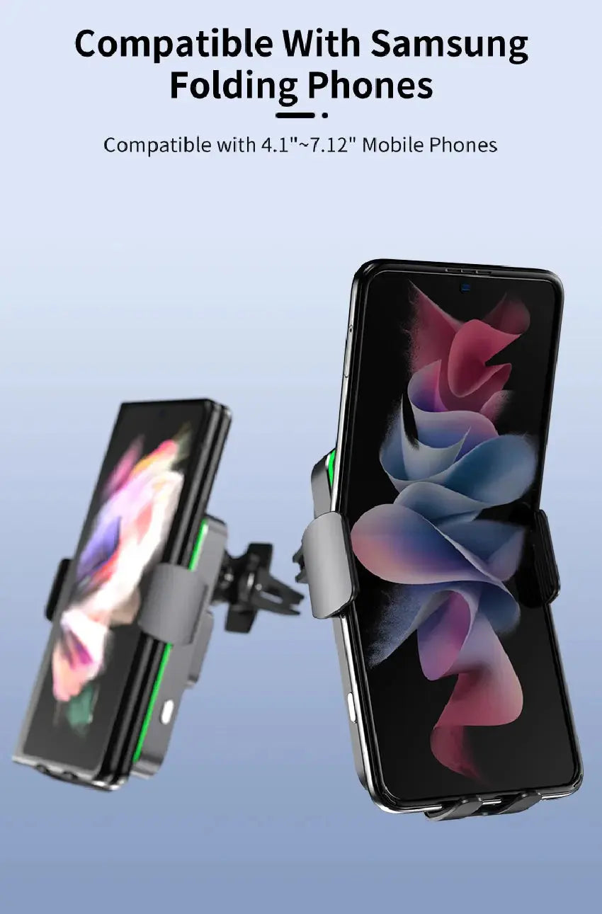 Wireless Car Charger Dual Coil Car Phone Holder Stand for Samsung Galaxy Z Flip 5 4 3 S22 S21 iPhone 14 13 Fast Charging Station - Magic Remotes
