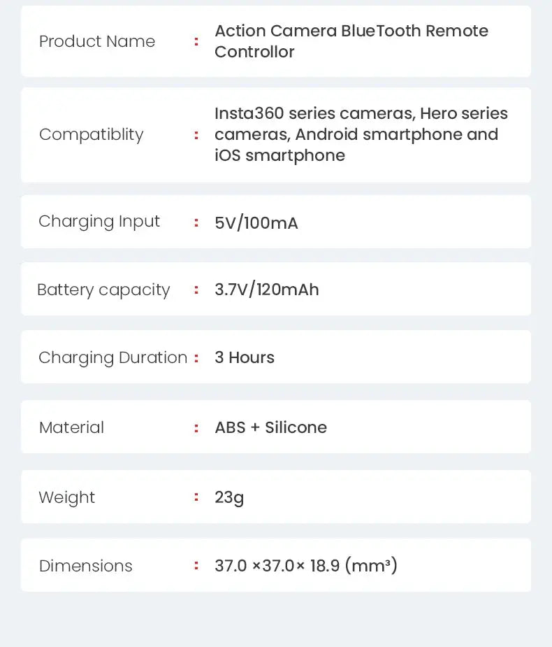 aMagisn 50M Bluetooth Remote Control for Insta360 X5 / X4 Air / Ace Pro 2 Gopro Hero 13 12 Camera iOS Android Shutter Controller - Magic Remotes