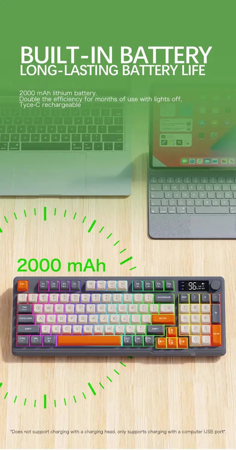 M96 Bluetooth Keyboard Wireless FREEWOLF Screen Gaming Keyboard,Electronic Screen, Multi-Device Connection,Ergonomics Gaming - Magic Remotes