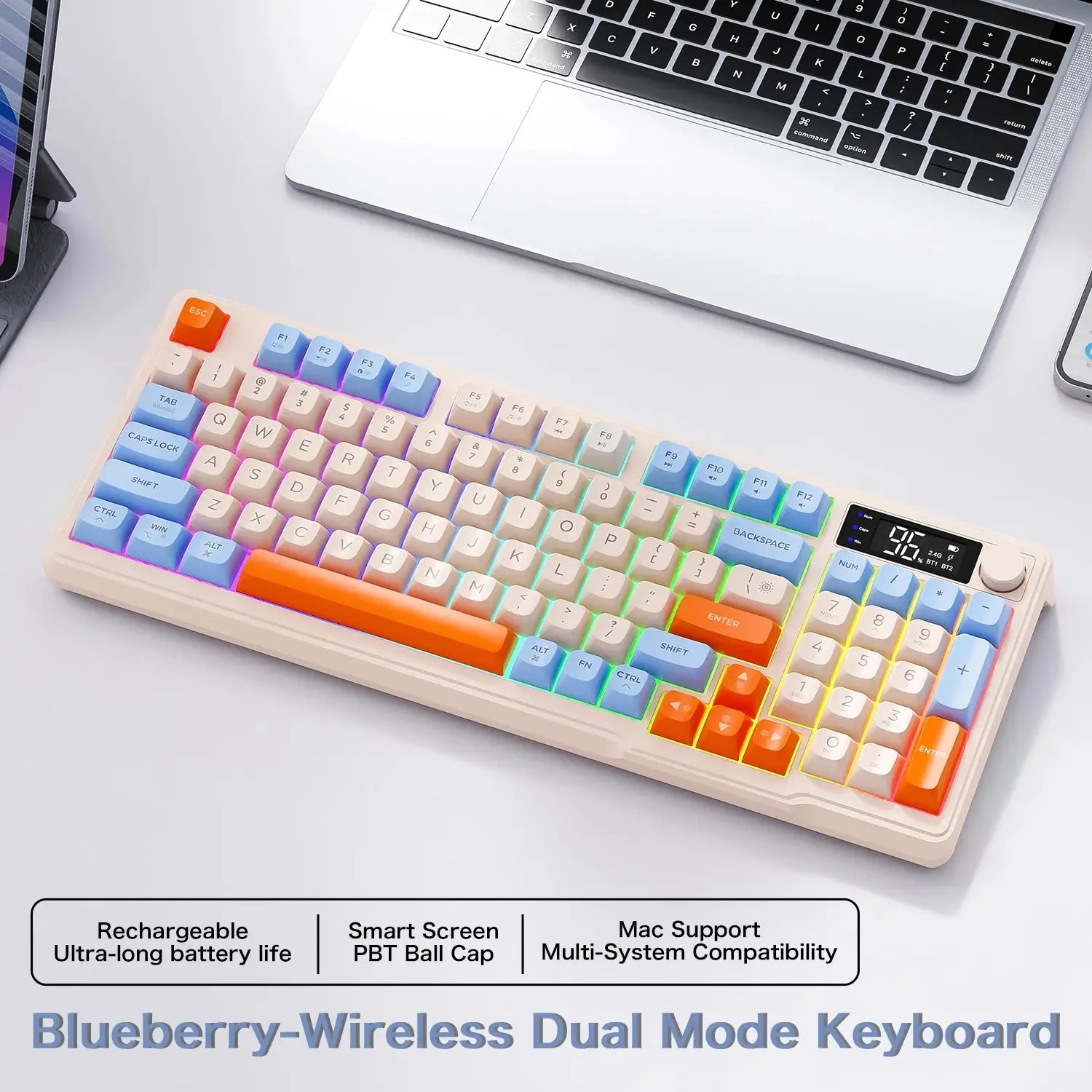 M96 Bluetooth Keyboard Wireless FREEWOLF Screen Gaming Keyboard,Electronic Screen, Multi-Device Connection,Ergonomics Gaming - Magic Remotes