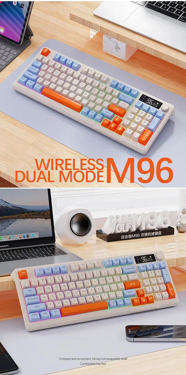 M96 Bluetooth Keyboard Wireless FREEWOLF Screen Gaming Keyboard,Electronic Screen, Multi-Device Connection,Ergonomics Gaming - Magic Remotes