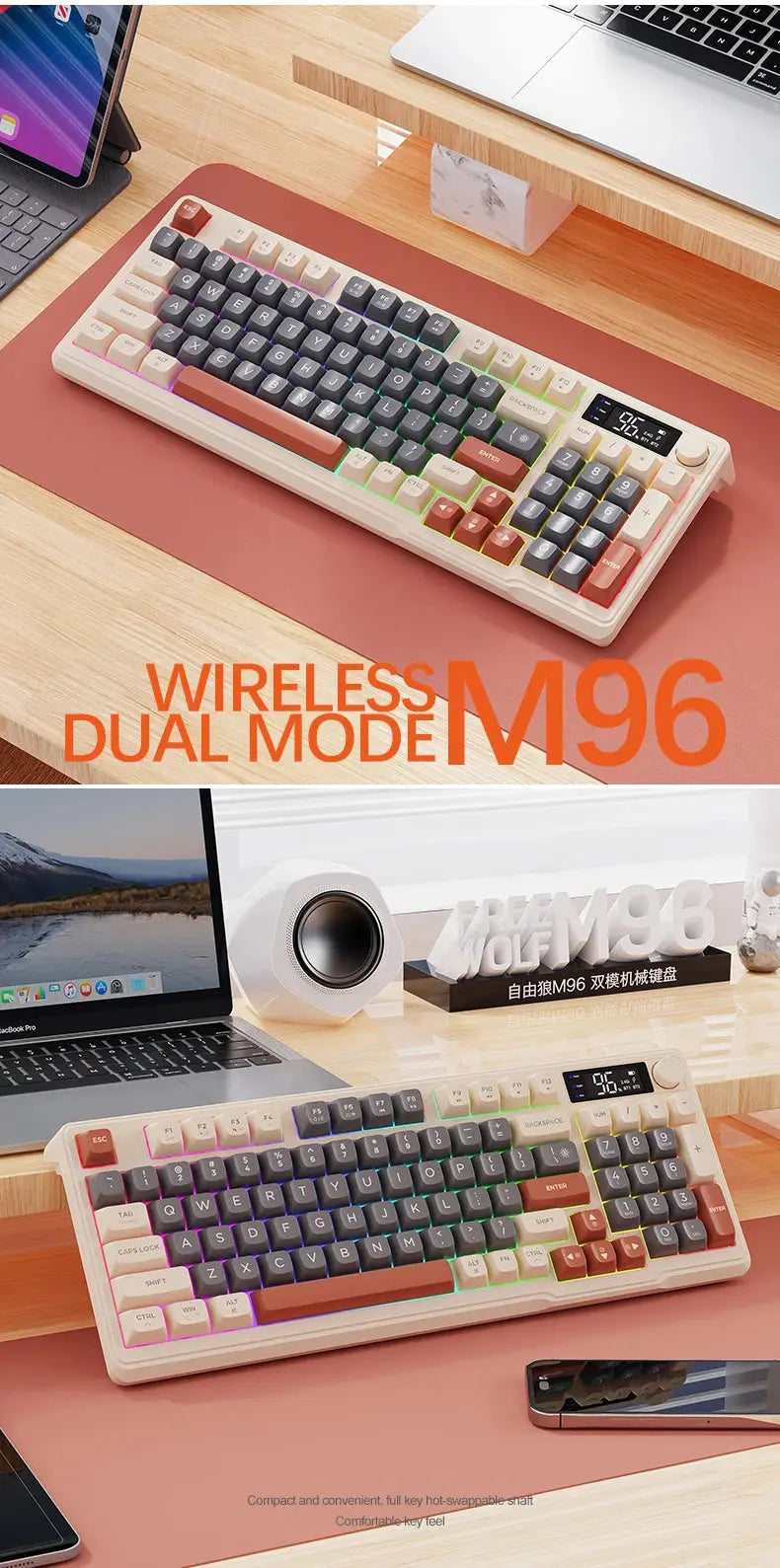 M96 Bluetooth Keyboard Wireless FREEWOLF Screen Gaming Keyboard,Electronic Screen, Multi-Device Connection,Ergonomics Gaming - Magic Remotes