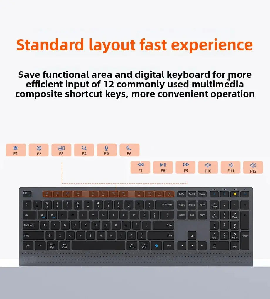 Dual-mode 2.4G Wireless Keyboard Mouse Combo Mute Rechargeable Keyboard Mouse Set With Multi-Function Keys for Windows PC Gamer Magic Remotes