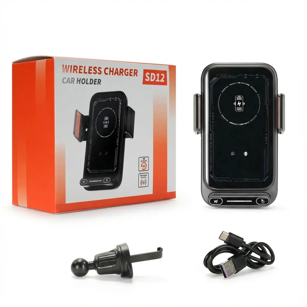 Smart Sensing Car Phone Holder 15W Qi Wireless Charging Motorized Rotation One-Touch Release & Clamping Rotatable Cable Port - Magic Remotes