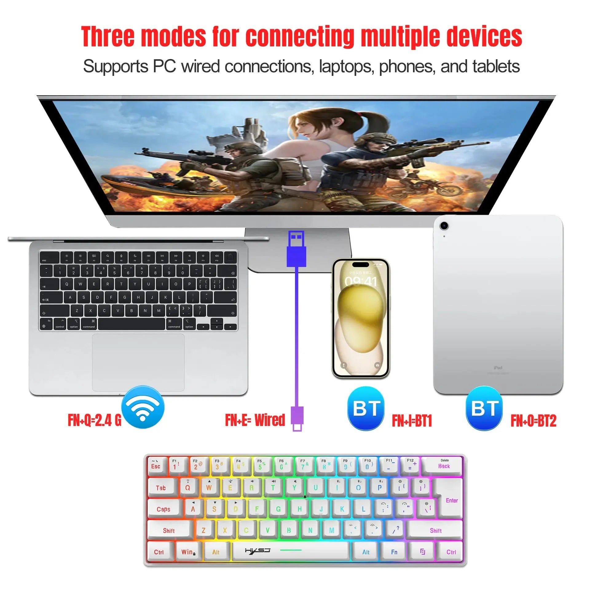 Wireless keyboard mouse combo Bluetooth key board  60% kit 2.4Ghz computer white Gamer keyboards Mice combos set teclado pc Magic Remotes