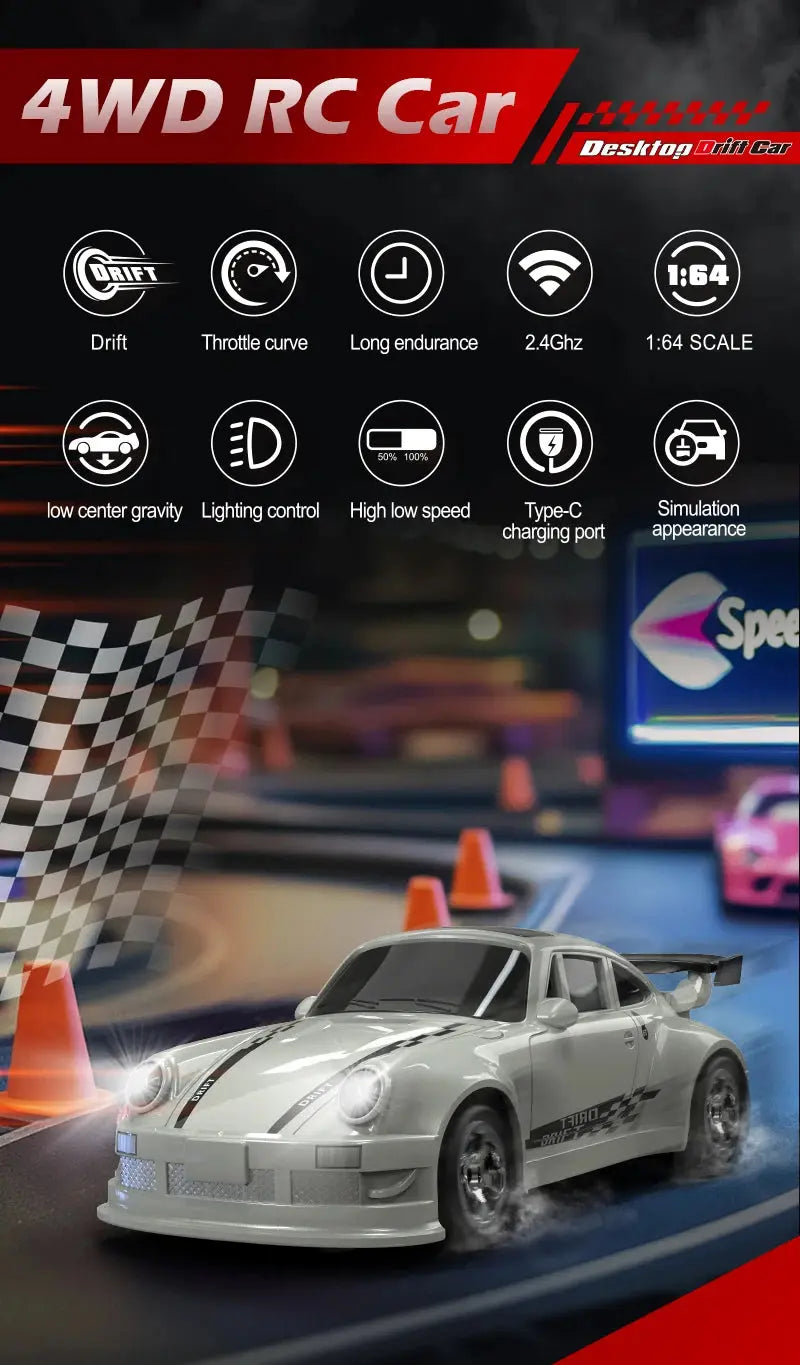 2025 New Kf20 1:64 Drift Rc Car Four-wheel remote-controlled racing car Full proportions Desk Competition Toy Boys Ideal gifts. Magic Remotes