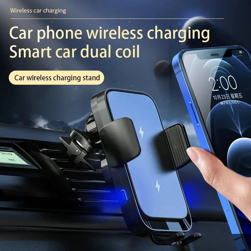 Wireless Car Charger Dual Coil Car Phone Holder Stand for Samsung Galaxy Z Flip 5 4 3 S22 S21 iPhone 14 13 Fast Charging Station - Magic Remotes