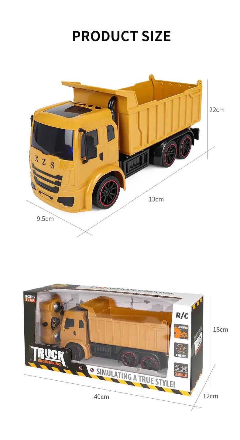 ZWN 2.4G Remote Control Excavator Dump Truck RC Model Car Toy Professional Alloy Plastic Simulation Construction Vehicle for Kid Magic Remotes