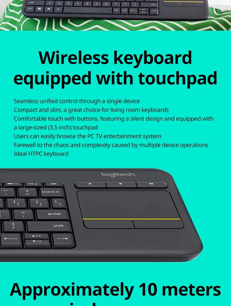 Logitech K400 Plus Wireless Keyboard Touchpad TV Compatible Long Battery Life for Windows Android TV - Magic Remotes