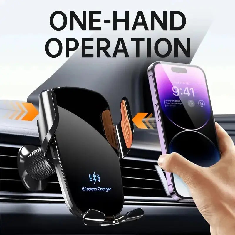 Wireless Car Charger, Fast Charging Manual Clamping Air Vent Car Phone Holder for Samsung Android Phones and iPhone 16 15 14 13 - Magic Remotes
