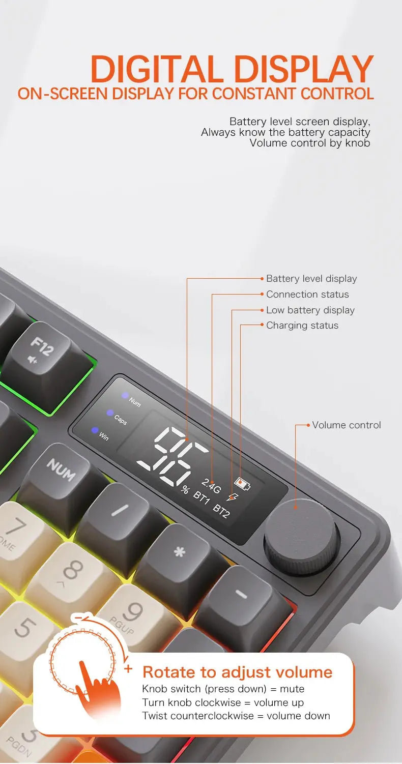 M96 Bluetooth Keyboard Wireless FREEWOLF Screen Gaming Keyboard,Electronic Screen, Multi-Device Connection,Ergonomics Gaming - Magic Remotes