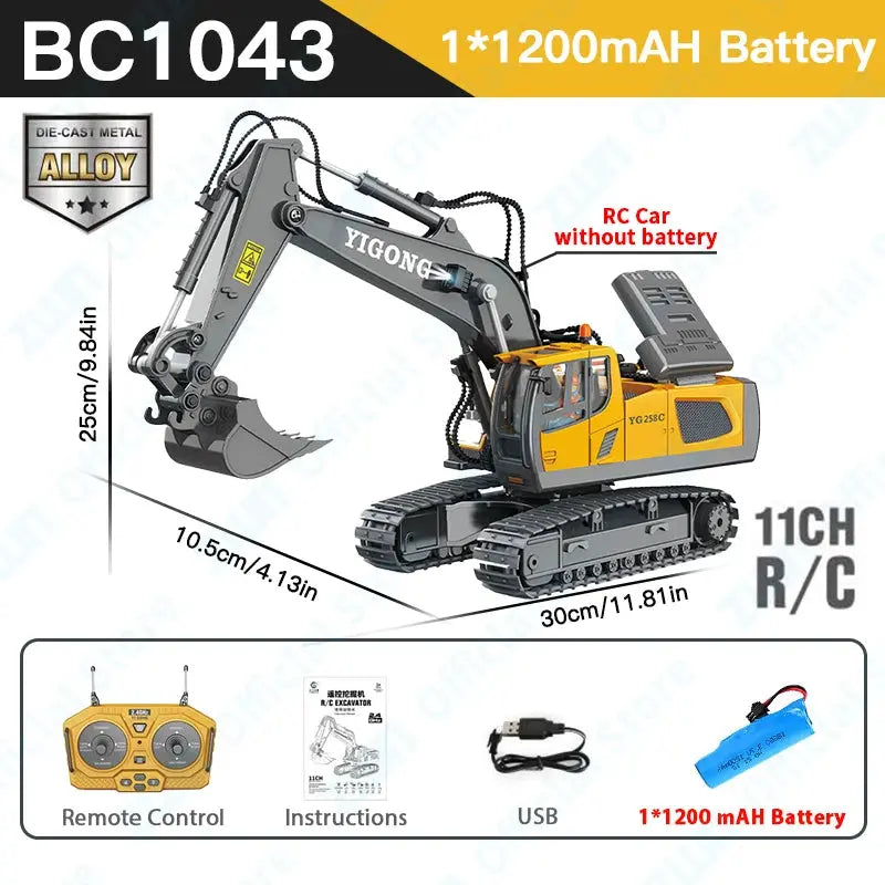 ZWN 2.4G Remote Control Excavator Dump Truck RC Model Car Toy Professional Alloy Plastic Simulation Construction Vehicle for Kid Magic Remotes