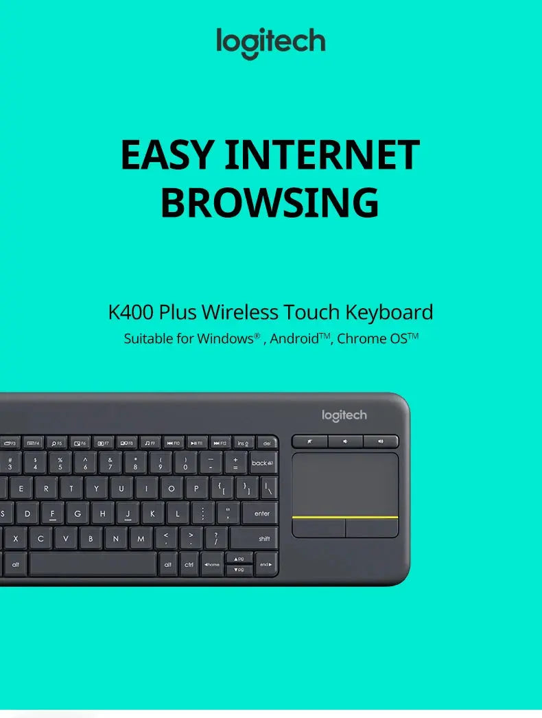 Logitech K400 Plus Wireless Keyboard Touchpad TV Compatible Long Battery Life for Windows Android TV - Magic Remotes